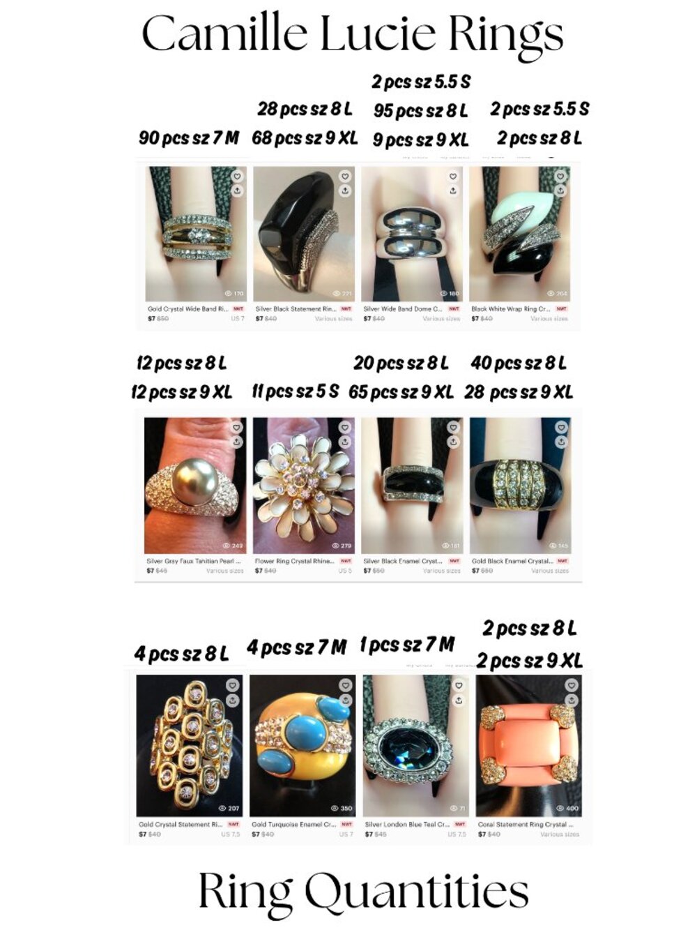 Camille Lucie Rings Wholesale Lot Quantity Update